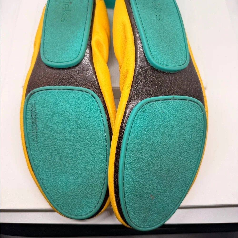 Tieks Mustard Yellow Ballet Flats with Teal Pouch - Picture 6 of 8